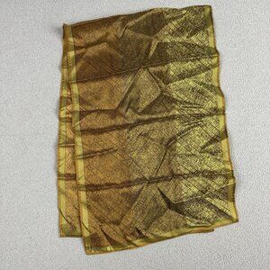 Vtg Scarves By Vera Neumann 14x42” Rectangle Brown Gold Chevron Tribal Acetate